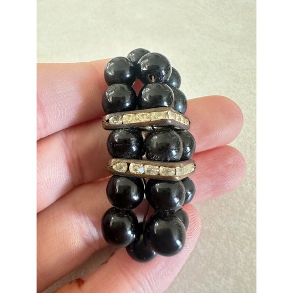 Miriam Haskell unsigned Art Deco silver tone black beaded rhinestone pin brooch - Picture 4 of 8